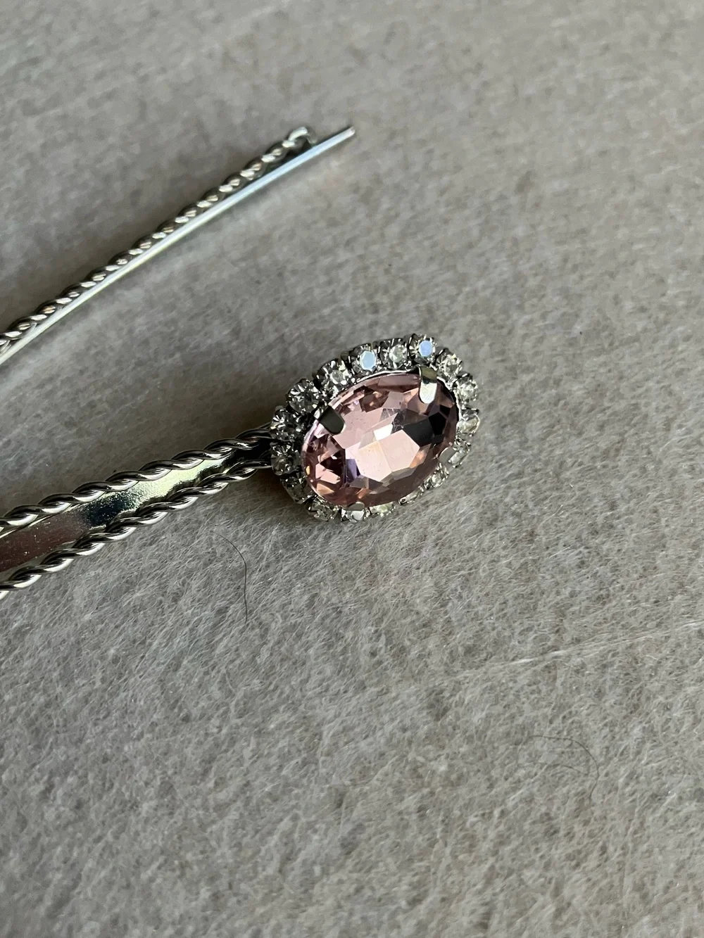Baby pink crystal rhinestone silver hair pins